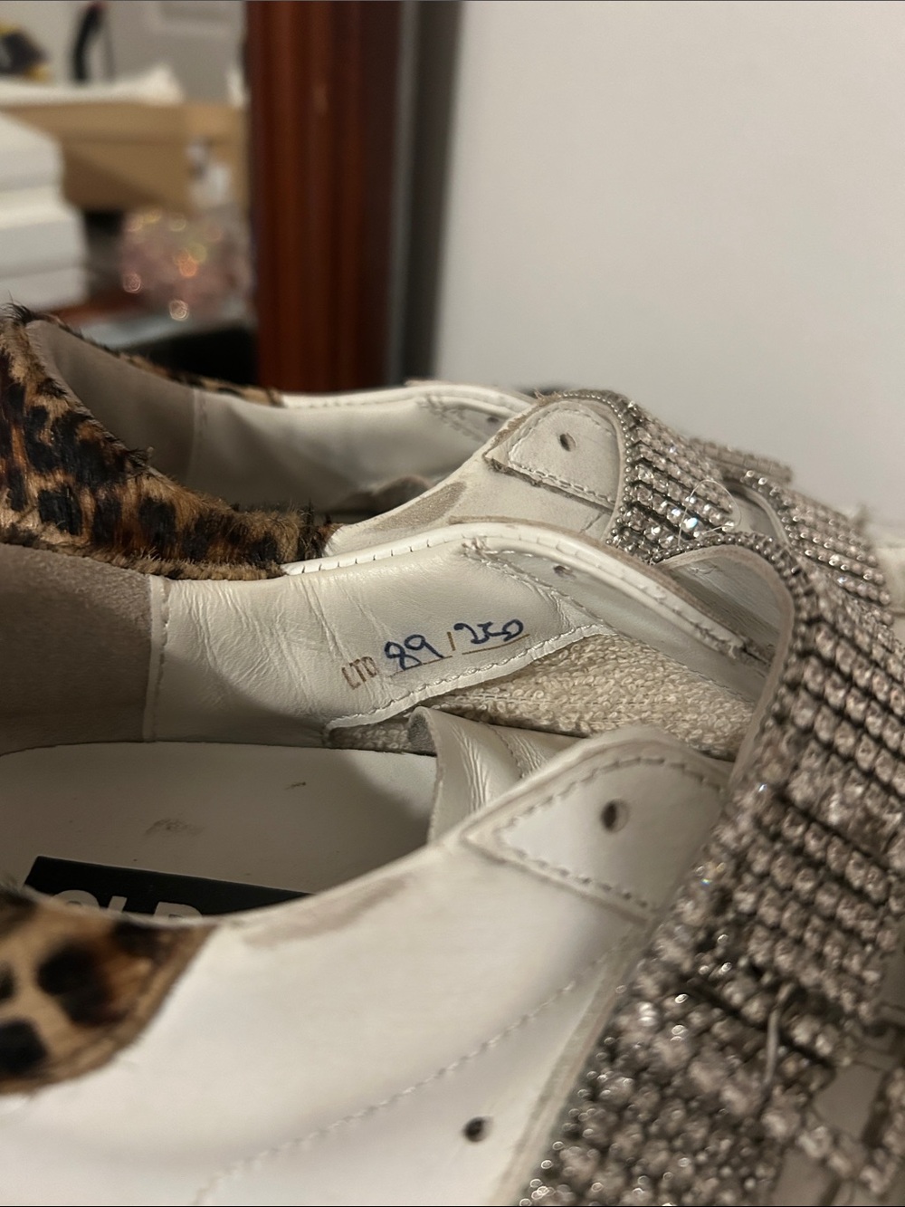 Golden Goose Limited White Edition Strap Women's Sneakers with Leopard Collar - Picture 4 of 9